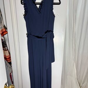 Calvin Klein Navy Sleeveless V-Neck Jumpsuit with Tie Waist